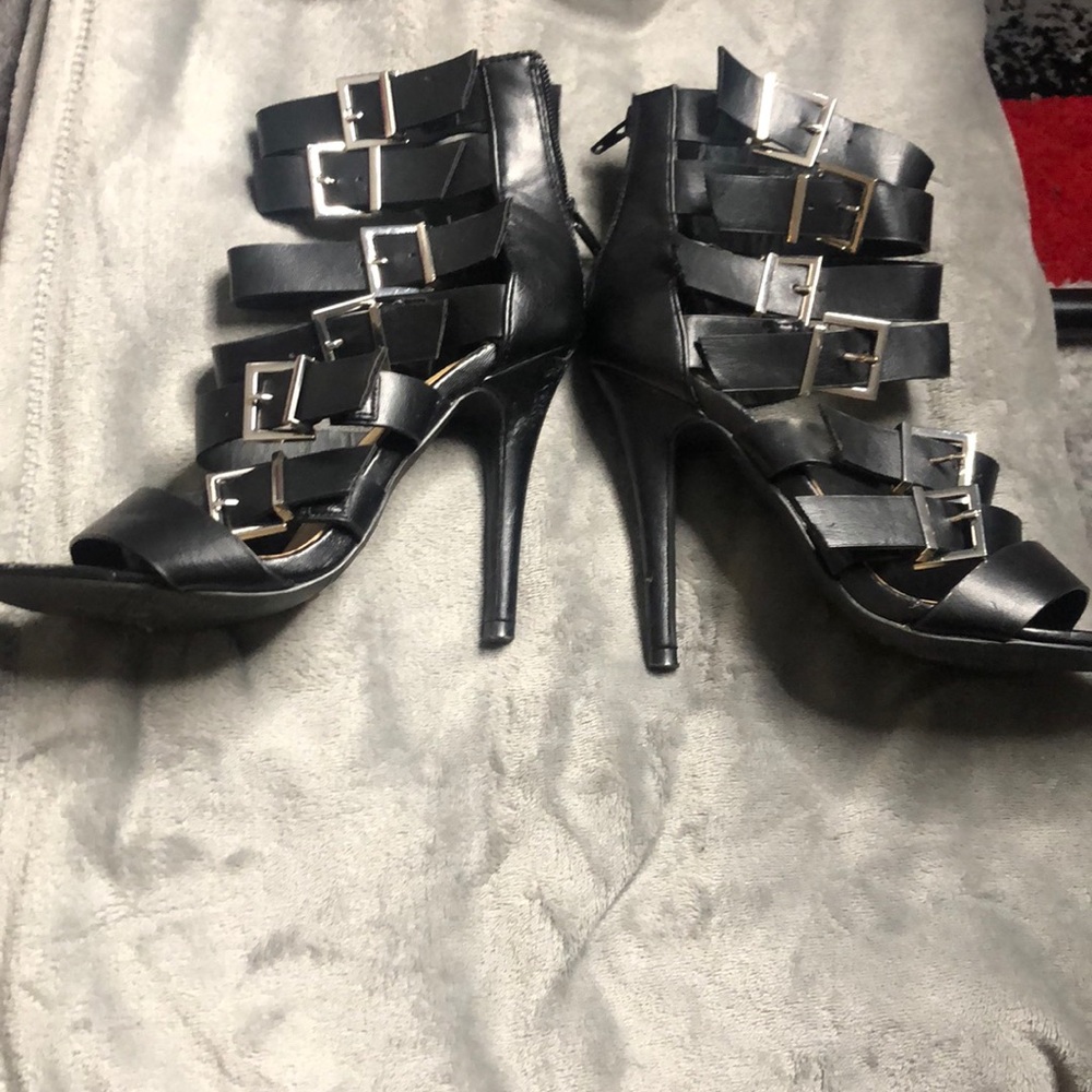 Black Multi Buckle Heels
